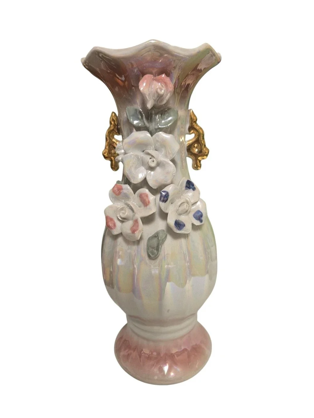 Mid-Century Iridescent Lusterware applied porcelain floral 10